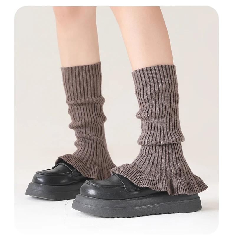 Herbst Winter Frauen Rüschen Gerippte Beinlinge JK Echte Wolle Mischung Knöchel Trim Boot Socken Fuß Abdeckung Druck-Freies Y2k 2025 – Detail 13