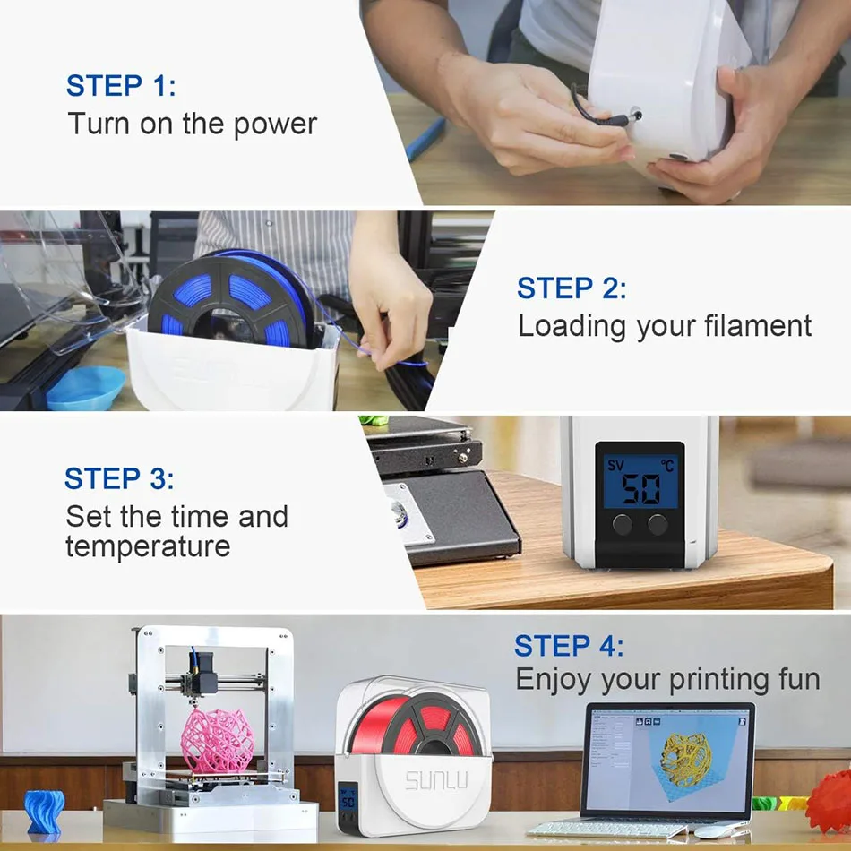 SUNLU S1 Plus 3D 프린터 필라멘트 건조기, 선풍기 업그레이드 필라멘트 탈수기 보관 드라이 박스, 1.75mm, 3.00mm, 1kg 3D 필라멘트
