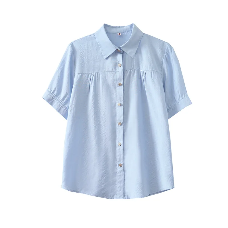 New Mom Fashion Lapel Collar Versatile Short Sleeve Shirt Thin Summer Middle Aged Women'S Loose And Comfortable Casual Top