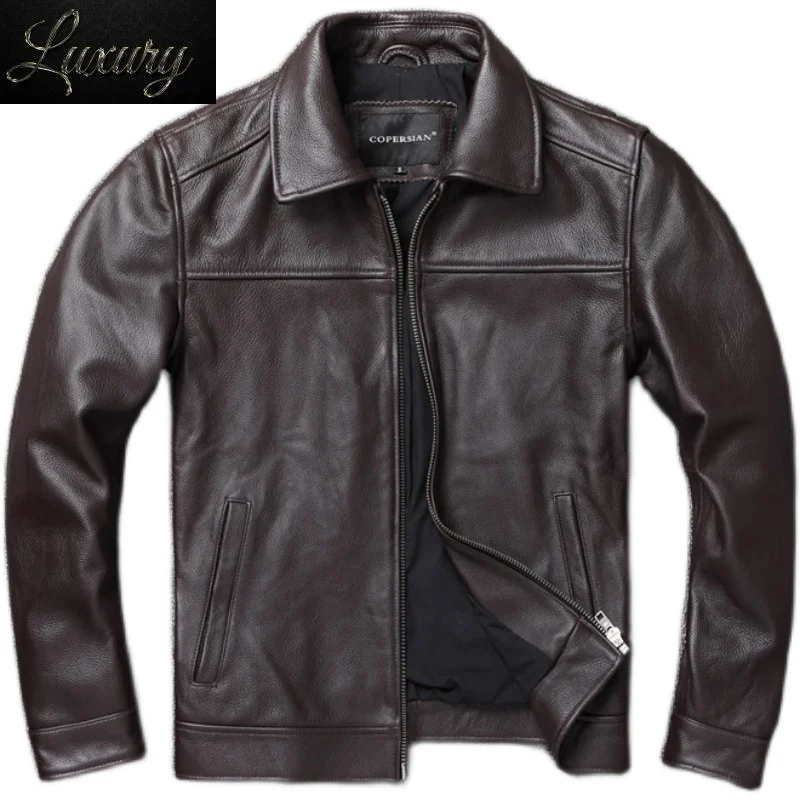 

Новинка 2023, мужская верхняя одежда, кожаное пальто, темно-коричневое приталенное короткое мотоциклетное пальто большого размера