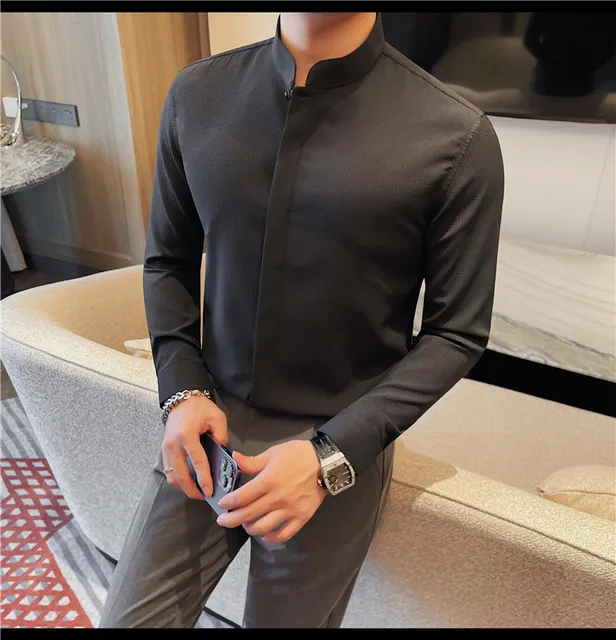 Cuello Camisas De Oficina Camisas De Manga Larga Para Hombre