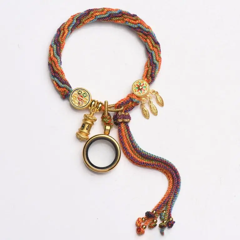 Tibetan Hand Rope Gesang Flower Tibetan Wind Return Hand Rope Zakiram Green Tara Mother God of Wealth Manjusri Thangka Bracelet