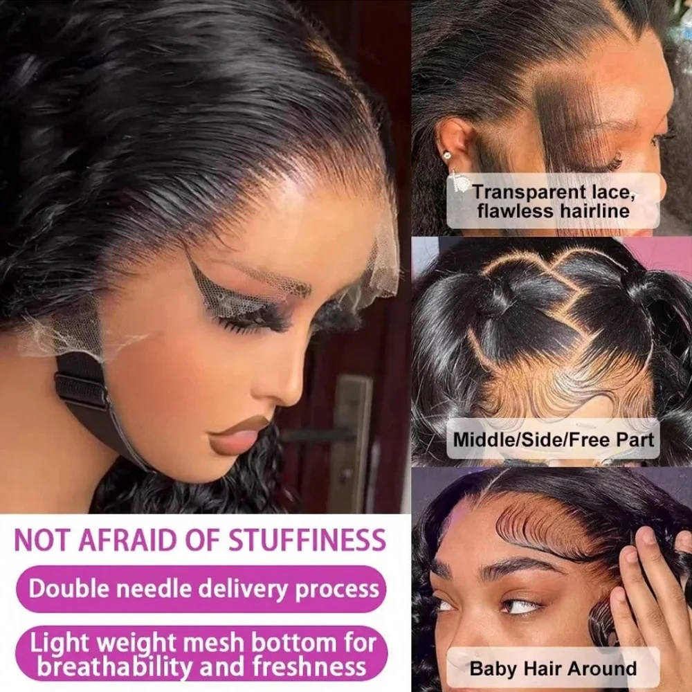 200% 250% Density 13x4 Loose Deep Wave Glueless Wig Natural Black Color for Women Pre Plucked Bleached Knots 13x6 5x5