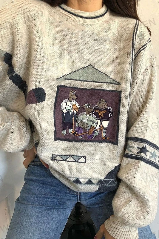 Vintage Floral Gray Jacquard Embroidered Knitwear Trendy Ins Women 'S Autumn And Winter Personalized Sweater