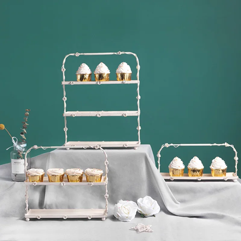 European White Dessert Table Decoration / Display Stand Set / Wedding Cake Set Table Wooden Snack Tray