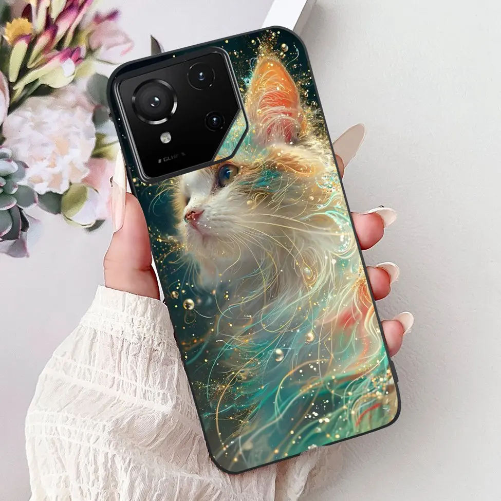 Luxury Cute Cat Silicone Shockproof Bumper Back Cover - Stylish Painted Design