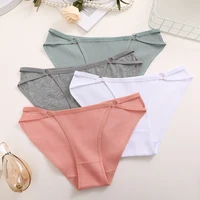 FINETOO 3 pièces/ensemble femmes coton culottes femmes Sexy taille basse slips femme respirant sous-vêtements bouton conception motif doux Lingerie 5