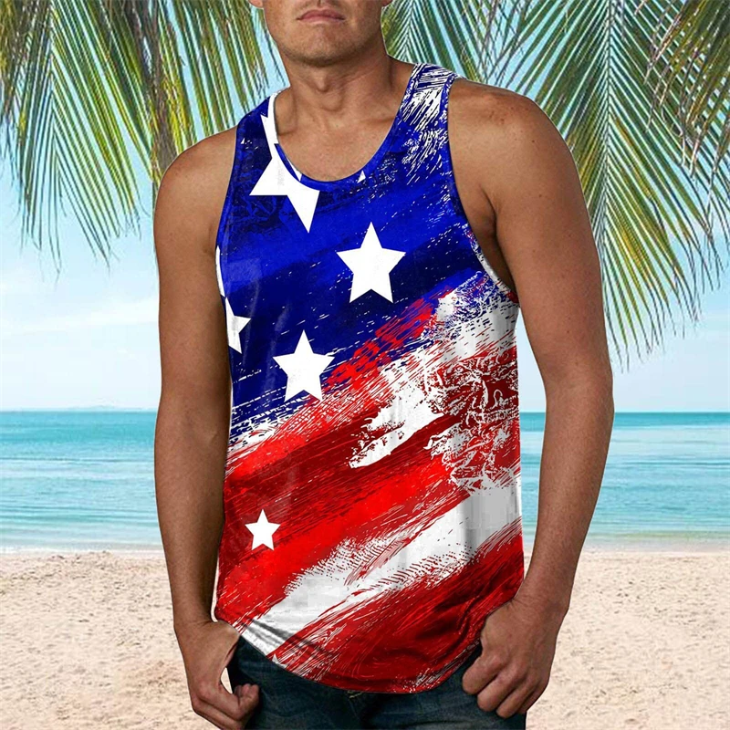 

American Flag 3D Print Tank Top Sleeveless Pattern Streetwear Hip Hop Vest Fitness Fashion Gym Tank Tops Ropa Hombres Quick Dry