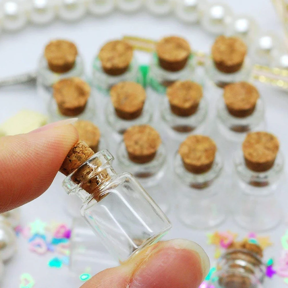 50pcs/a set Mini DIY Glass Bottle Exquisite Cork Drift Wishes Cute Jar Small Bottle 1ml 13*18mm