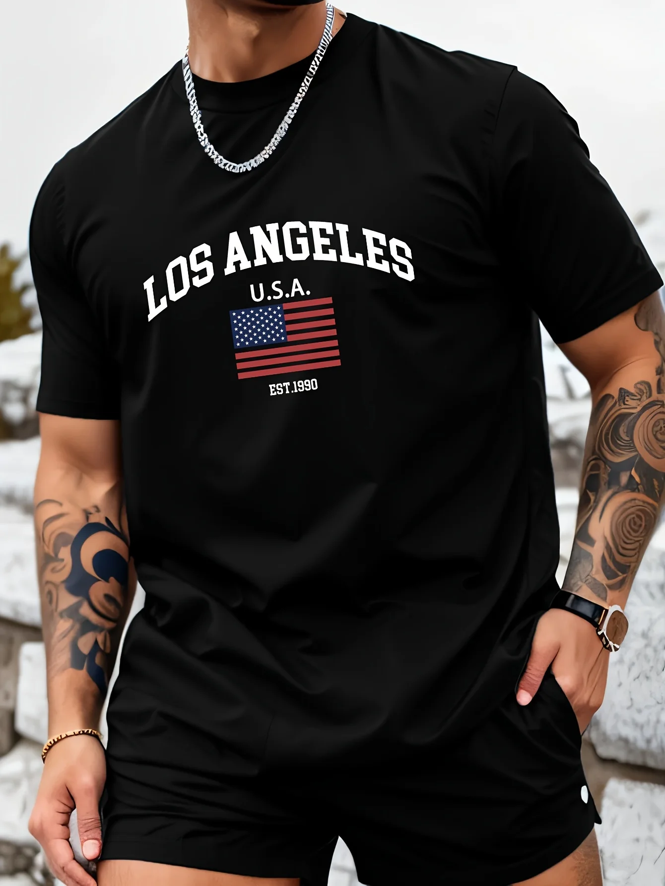 Vintage Los Angeles USA Flag Print on Premium 100% Cotton Mens T shirt Perfect for Summer West Coast Streetwear and Casual Style 2