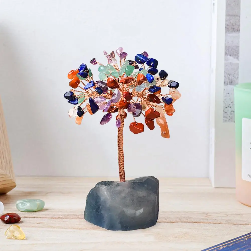 

Natural Stone Ornament Colorful Natural Stone Tree Ornament with Base Wire Life Money Tree Feng Shui Decoration for Meditation