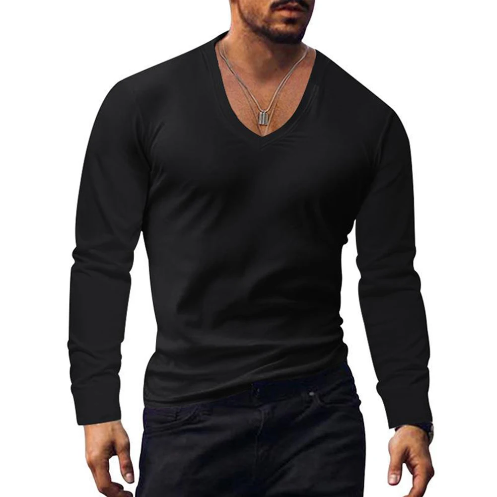 

Mens Long Sleeve T-shirt V Neck Sports Gym Muscle Fitness Bodybuilding Tops