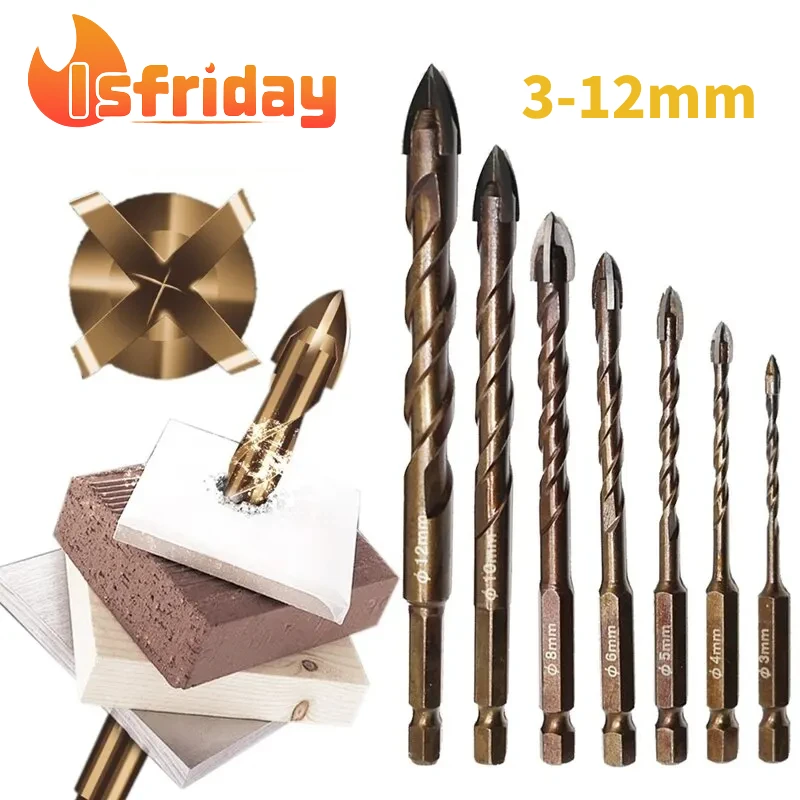 

Isfriday 3-12mm Cross Hex Tile Drill Bits Set for Glass Ceramic Concrete Hole Opener Brick Hard Alloy Triangle Bit Tool Kit