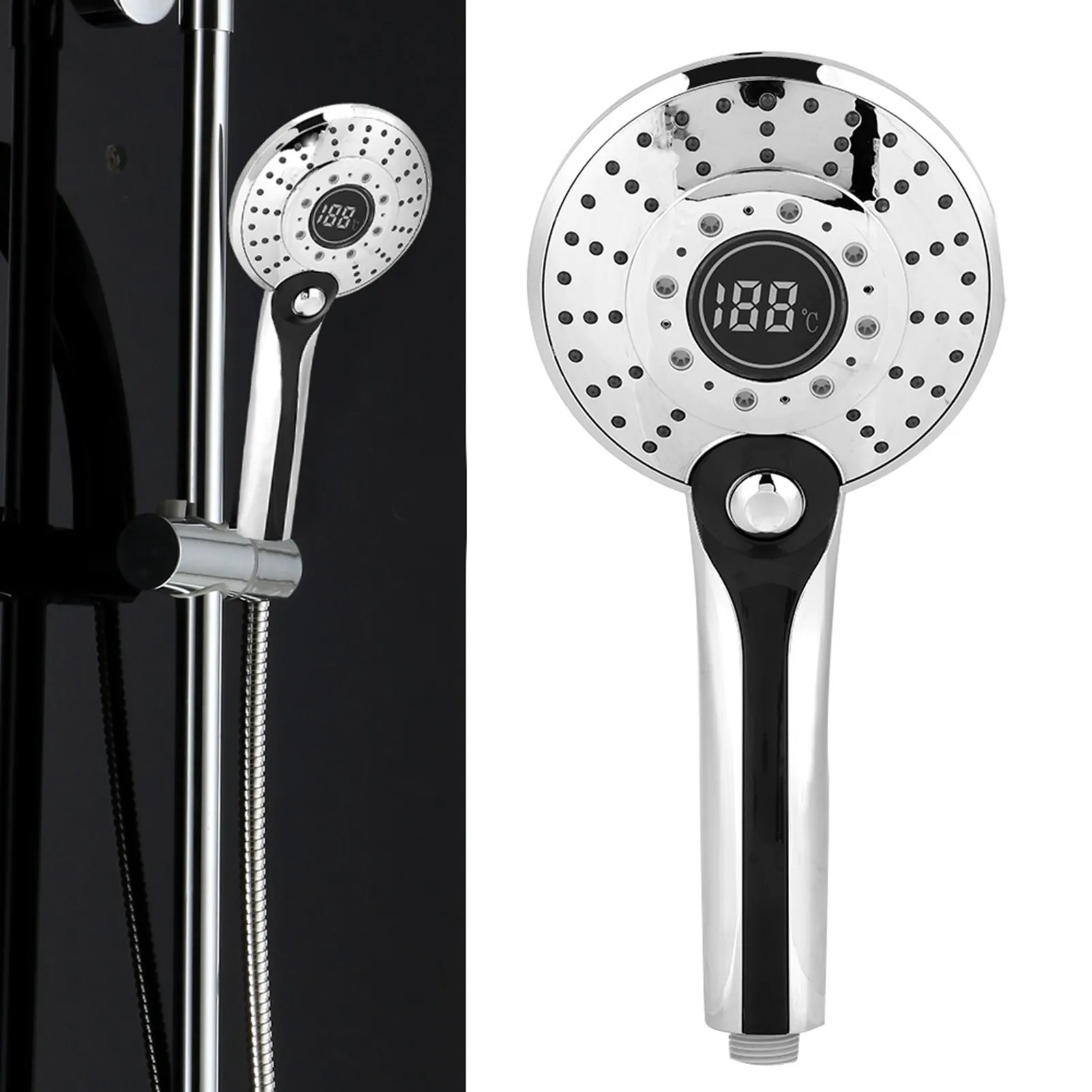 3 Color LED Light Shower Head with Temperature Digital Display Water