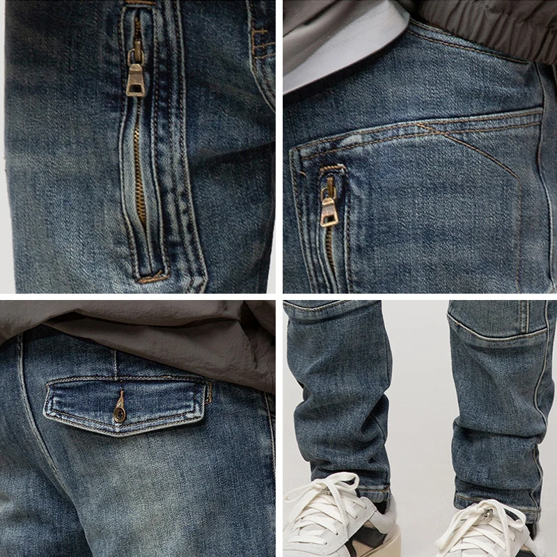 Street Fashion Men Jeans Retro Blue Elastic Slim Fit Ripped Jeans Men Punk Trousers Spliced Designer Hip Hop Denim Pants Hombre