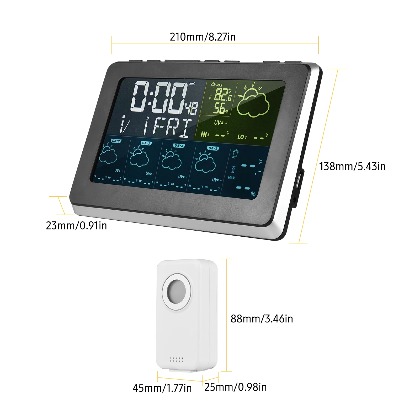 Station météo Wifi, thermomètre extérieur intérieur sans fil wlan avec 3  capteurs extérieurs, avec écran LCD