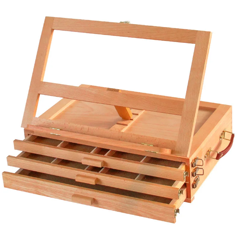 Cassetta portaoggetti da tavolo per pittura, scatola per pittura a olio, cavalletto multifunzionale in legno con cassetto, strumento pieghevole per pittura - immagine 2