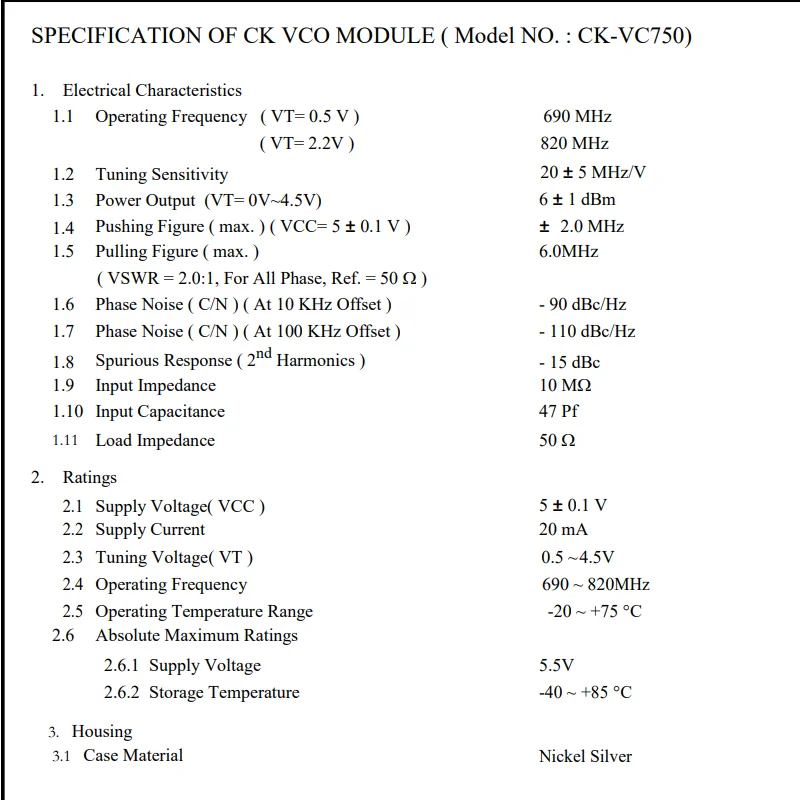 VC750 690-820MHZ VCO Voltage Controlled Oscillator Signal Blocker