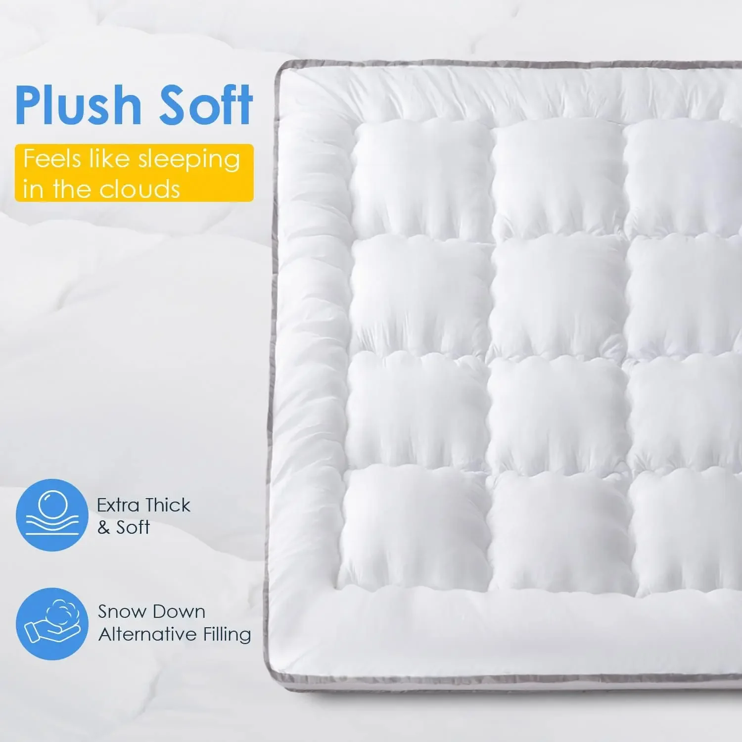 QUEEN ROSE Mattress Topper Queen, Extra Thick Pillow-Top Mattress Pad Bed Covers, Plush Soft Support, 3D Snow Down Alternative, 2