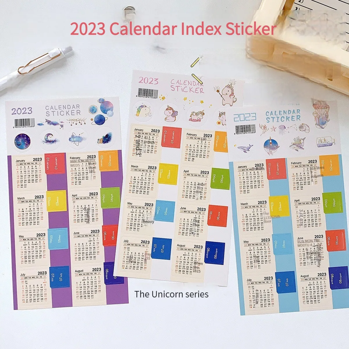 2Pcs/lot 2023 New Year Monthly Calendar Time Index Stickers Decorative Kawaii Stickers for Diary Planner Notebooks Stationery fromthenon magic color index sticker diary planner foil gold monthly bookmark notebook