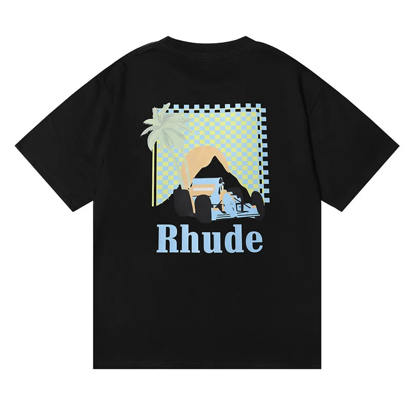 

Rhude T-Shirt The Best Quality 100% Cotton Printed Coconut Racing Rhude Men's And Women's Casual Loose Short Sleeve T-Shirt Tops