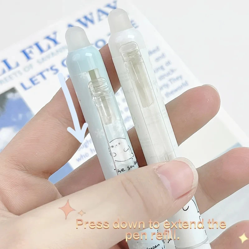 Set di 4 Penne Gel Cancellabili per Bambini, Inchiostro Blu e Nero, Penne con Cancellazione a Frizione e Design Elegante con Pulsante Laterale per Studenti delle Scuole Elementari - immagine 3