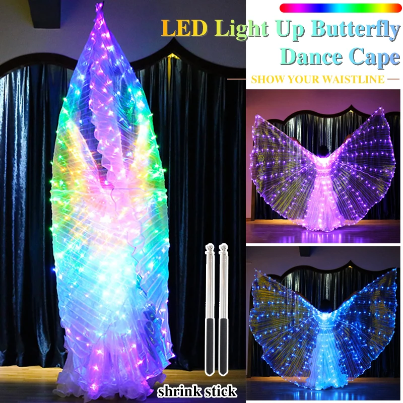 Costume Ailes De Papillon LED Pour Danse Du Ventre - Ailes Télescopiques 360°, Lumière Multicolore, Taille Adulte