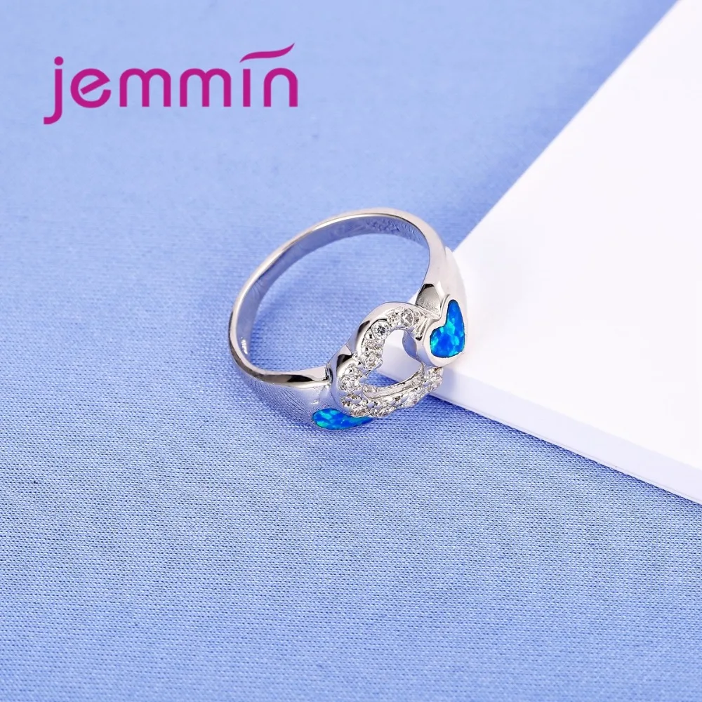Trendy Heart Blue Opal Ring for Women Femme Promise Ring High-End 925 Sterling Silver Jewelry Fashion Jewelry Gift 4
