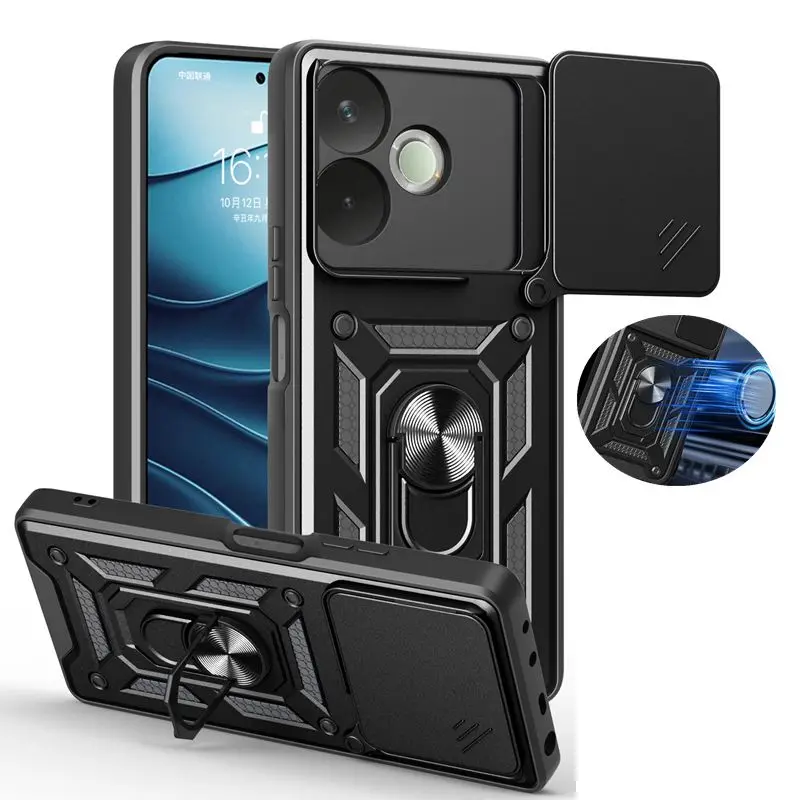 Shockproof Protective Armor Case with Camera Lens Protection and Magnetic Holder Ring