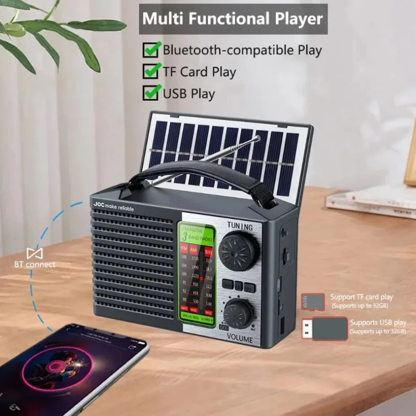 Multi-function Portable Radio FM AM SW Rechargeable USB TF Play Outdoor Solar Wireless Speaker Bluetooth With FM Radio Receiver
