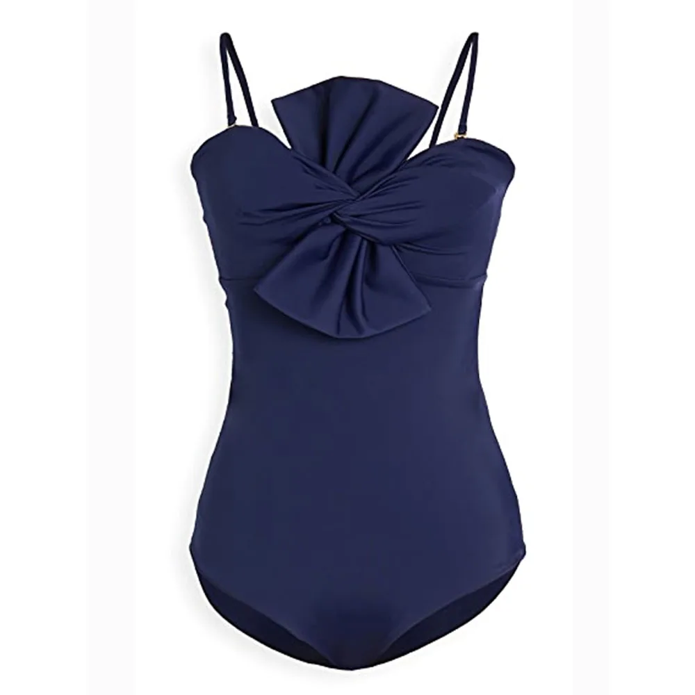Solid Color Bow Sexy One Piece Swimsuit Detachable Strap Push Up Bikini 2024 Women Summer Vacation Seaside Strappy Swimwear  ﻿