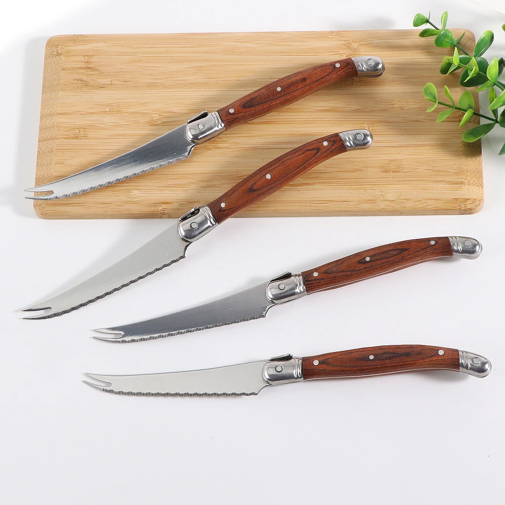 Laguiole Pronged Cheese Knife Pizza Cutter Sharp Blade Steak Knives High-end Wood Handle Cheese Tools cheese knives set 2/4/6/8pcs