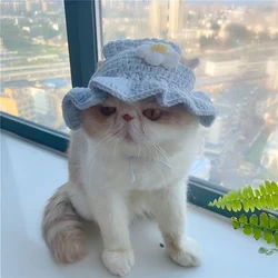 Handcrafted Elastic Woven Pet Hat - Knitted Cap for Cats and Small Dogs, Perfect for Parties and Photoshoots (Blue)