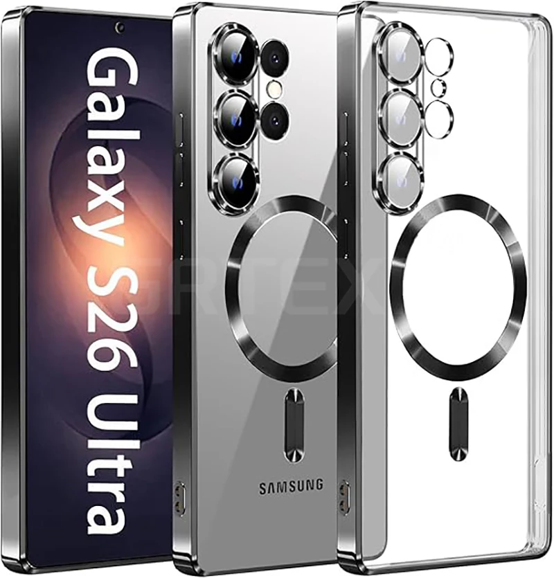 Luxury Magnetic Silicone Soft Case for Samsung S26/S26 Ultra/S26 plus Glitter Plating Clear Shell Compatible with Magsafe