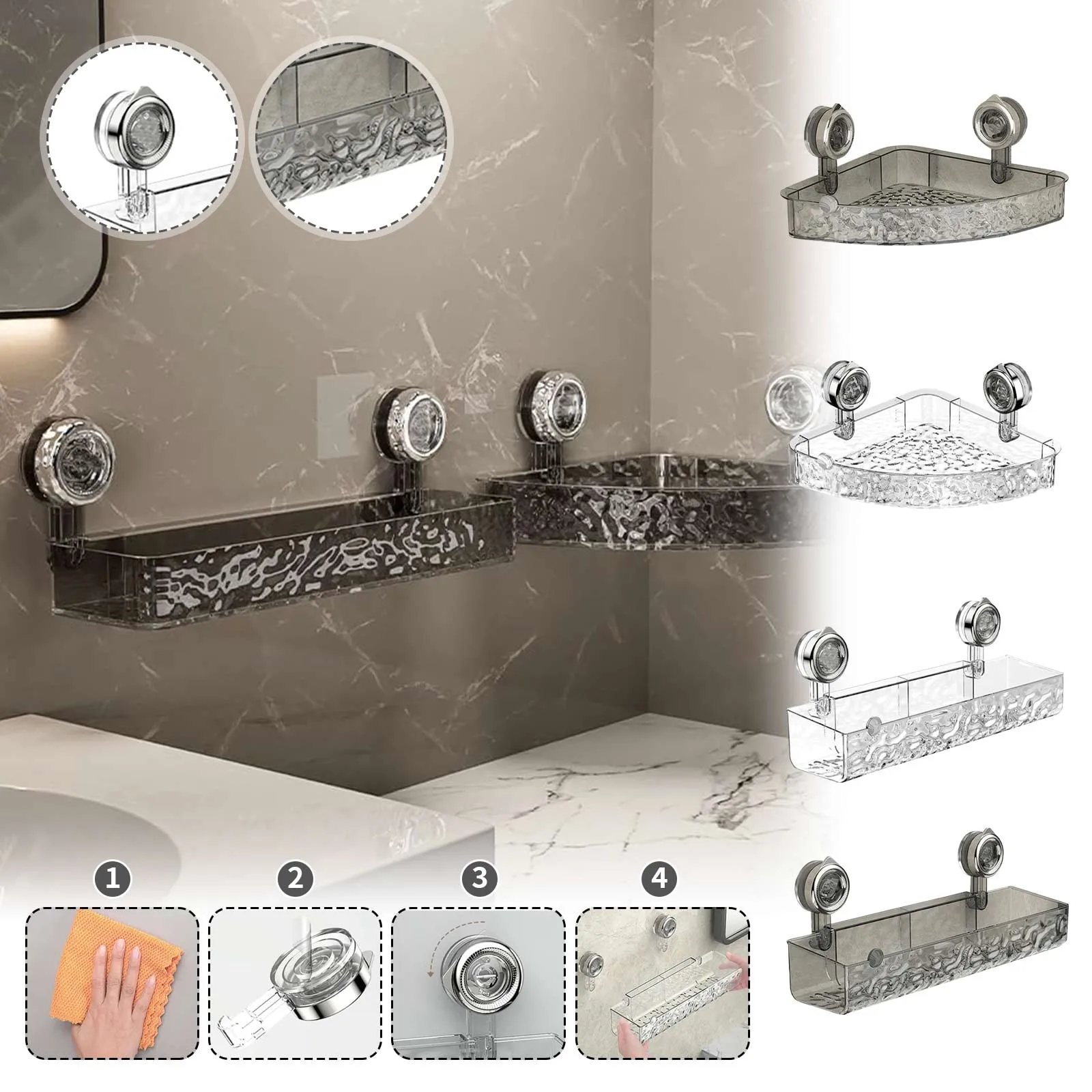 Washstand Cosmetics Storage Rack Acryli Shower Storage Rack Bathroom Shelf No Drill Organizer Wall Mounted Toilet Shampoo Holder 5