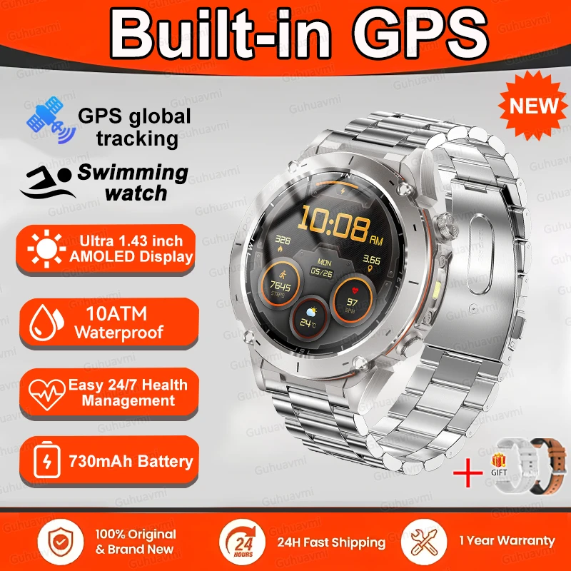 GPS Sports Smartwatch 10ATM Waterproof 1.43" AMOLED Health Monitor - Picture 40 of 43