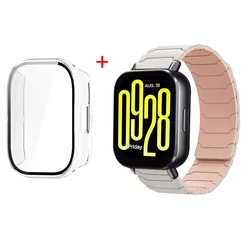 Sleek PC Case with Glass & Silicone Strap for Smartwatch Protection (Starlight Pink B)