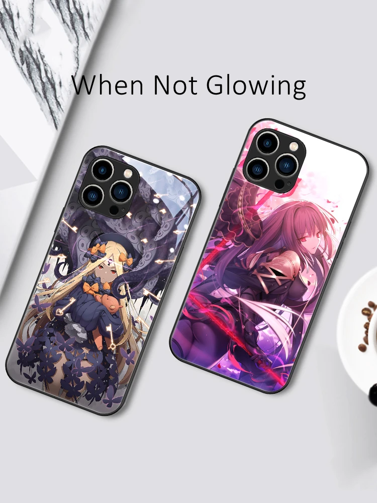 Lady and Girl Anime LED Light Glowing Luminous Tempered Glass Phone Case for Xiaomi 11 12 13 Redmi K40 K50 K60 Pro Lite Ultra