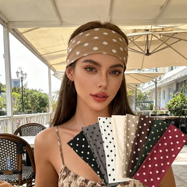 Y2K Retro Boho Breeze Wind Dot Stretch Women's Hairbands Korean Ins Fashion Wide Headbands Yoga Sports Dating Hair Accessories 2