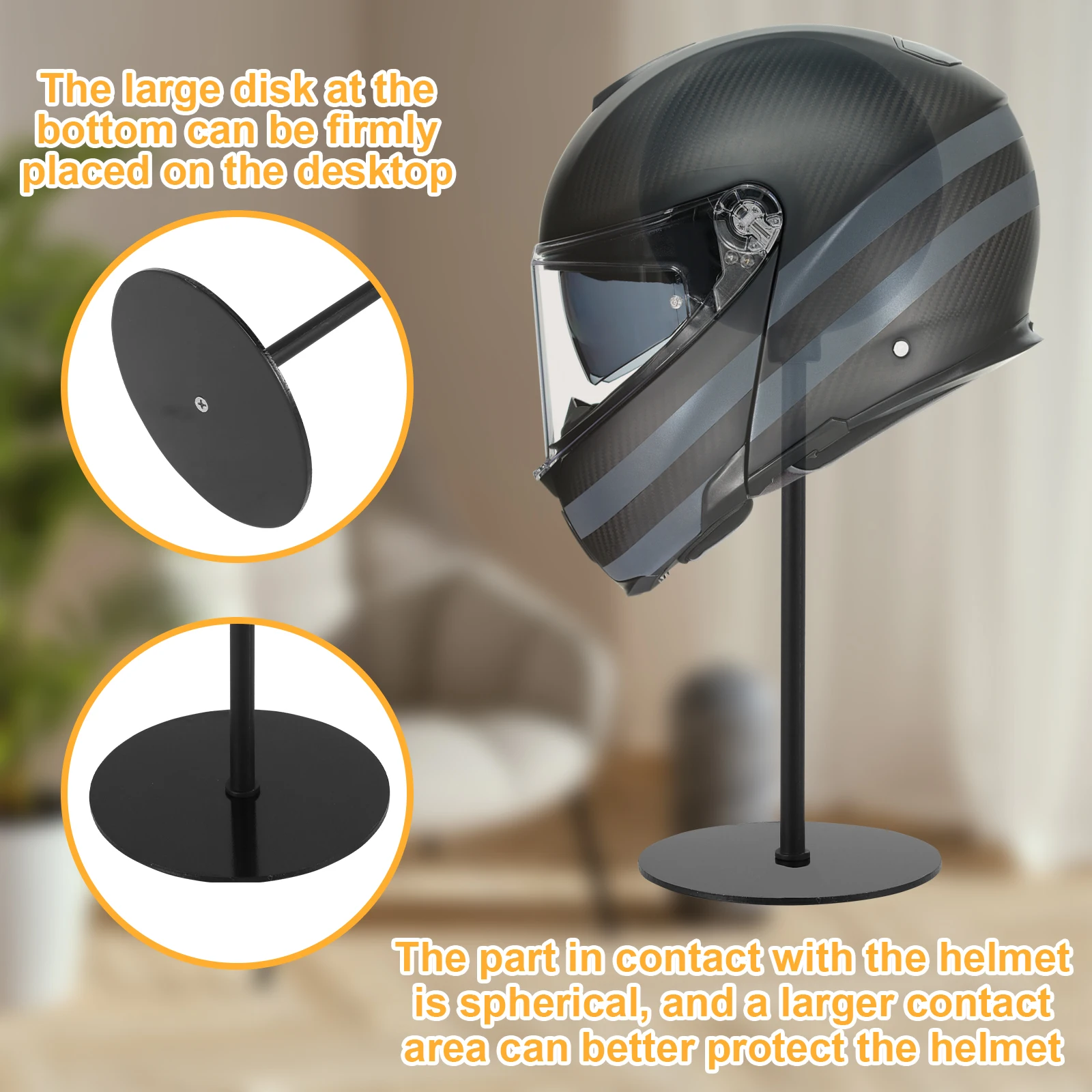 Black Steel Motorcycle Helmet Display Stand