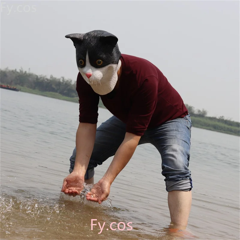 Cat Mask Rave Festival Cosplay Animal Latex Mascara Head Hood Furry Therian  Cow Dog Full Face Novelty Halloween Costume for Men - AliExpress