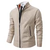 2025 Autumn and Winter New Jersey Men's Casual Sports Coat Solid Color Stand Collar Sweater Grab Fleece Warm Zipper Cardigan 3