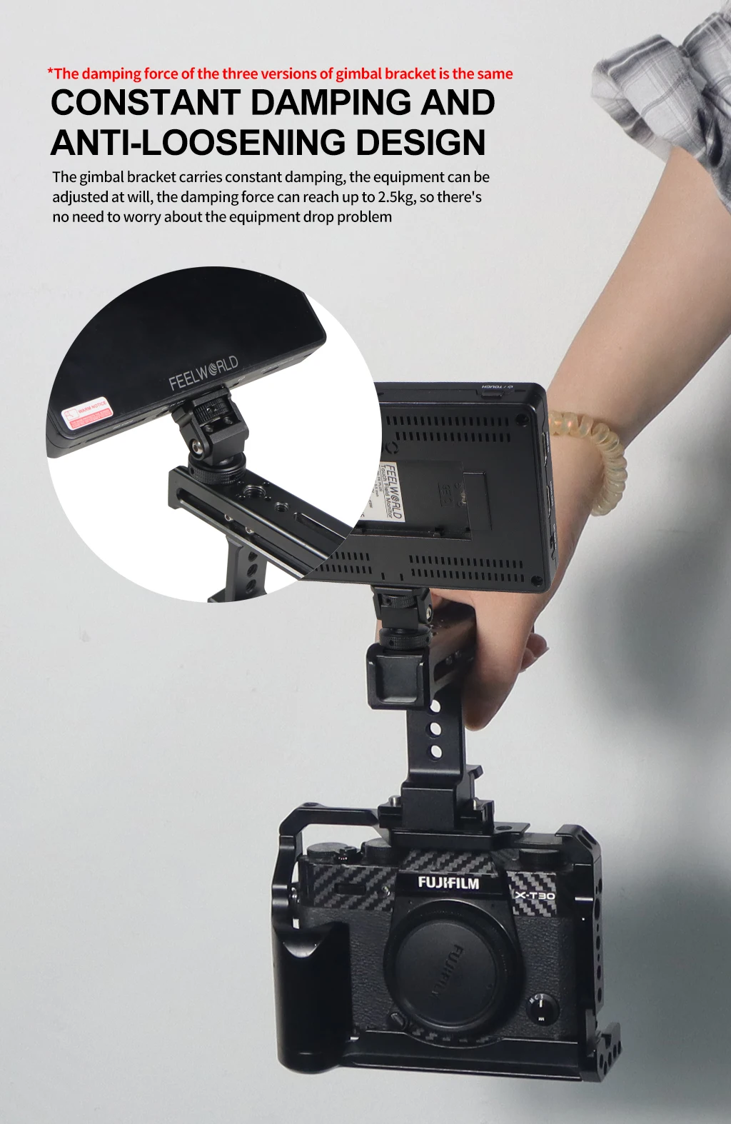 Description Picture 3 of itemMonitor Stand Holder EVF Mount Swivel Tilt Cold Shoe 1/4" Screw ARRI Locating Pin 3/8 Hole Mic Flash Light Stand for Gopro 13 12