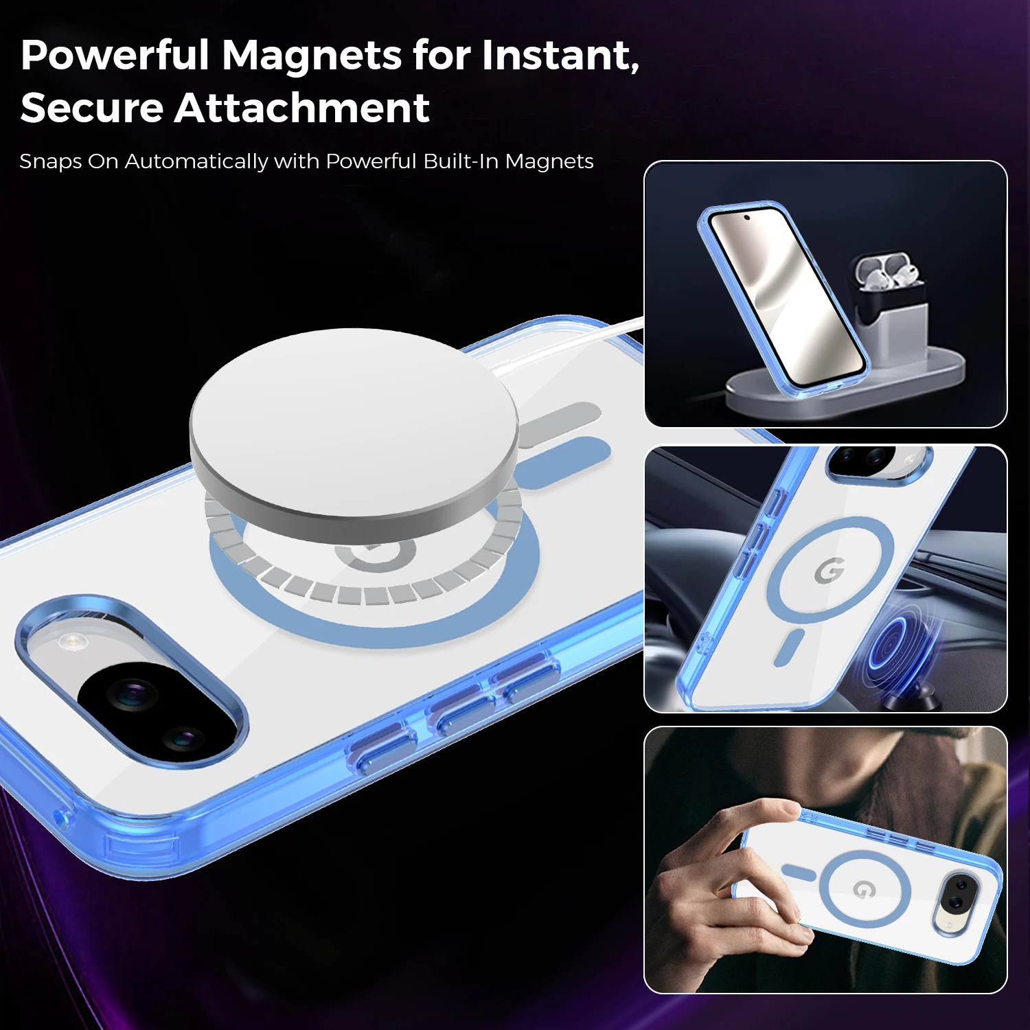 Enhanced Magnetic Transparent Case - Shockproof Clear Acrylic Hard Back Cover with Wireless Charging Compatibility