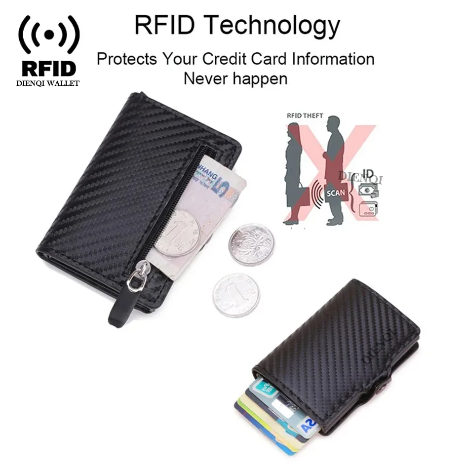 Carbon Fiber Wallet For Men Credit Card Holder RFID Blocking Thin Mini Aluminium Metal Coin Pocket