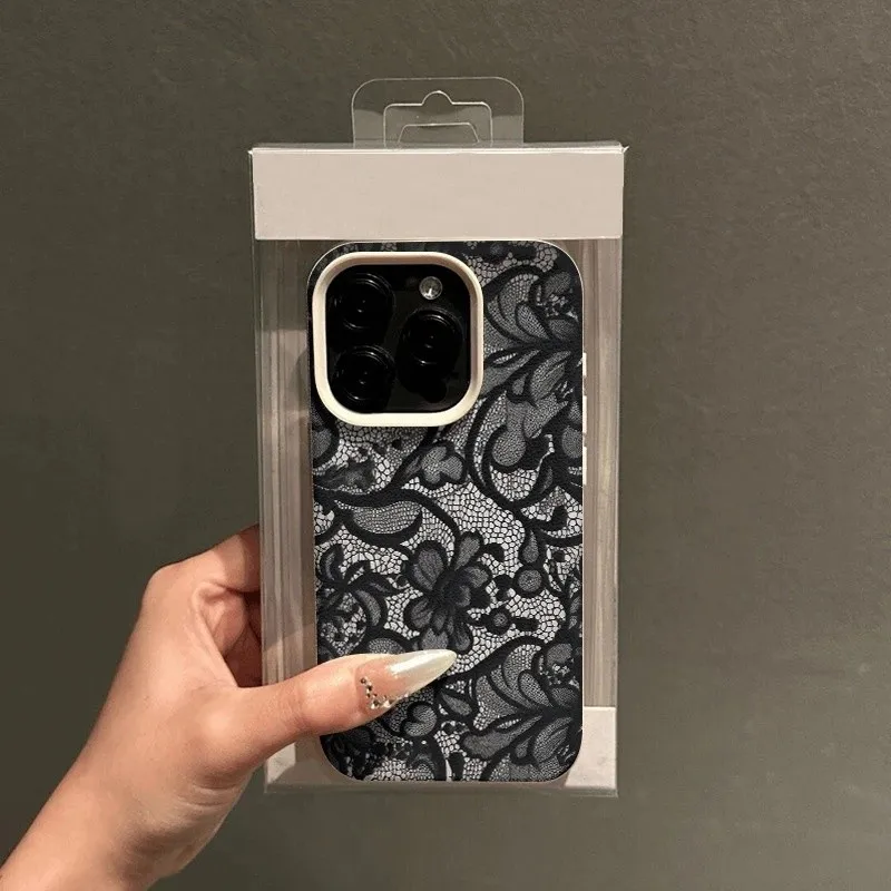 Elegant Lace Pattern Silicone Leather Phone Case – Stylish Protective Cover