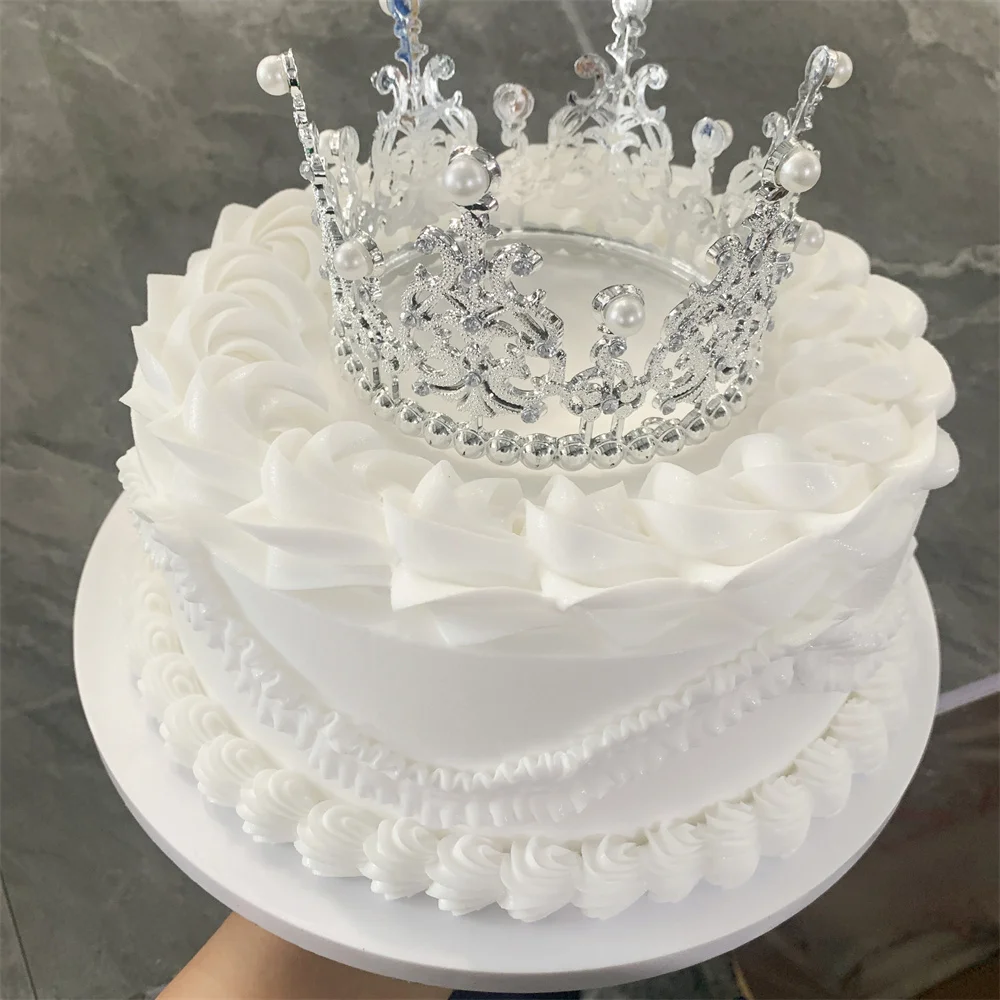 8-inch Korean Style Wedding Party Lawn Ceremony Banquet Simple Pure White Cake Cream piping Crown Model Birthday Shooting Props