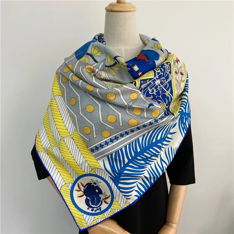 135×135cm 12MM 100% Mulberry Square Silk Scarf For Women Luxury Twill Brand Smooth Soft Travel Shawls And Wraps In Spring Autumn