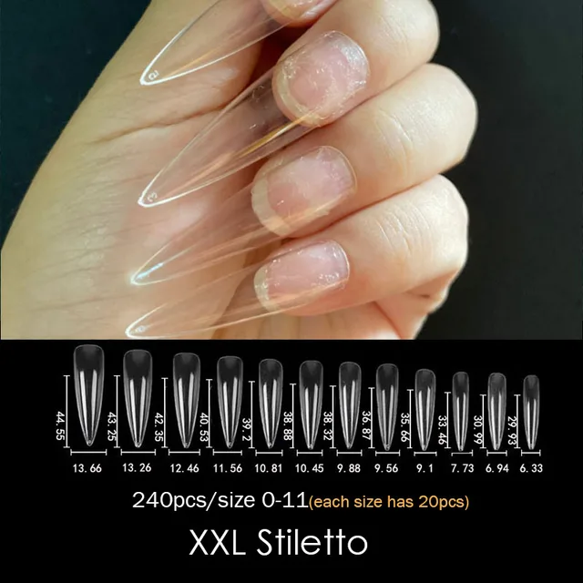 Gel Nails Extension System Full Cover Sculpted Clear Stiletto Coffin False Nail Tips 240pcs/bag XXL Stiletto
