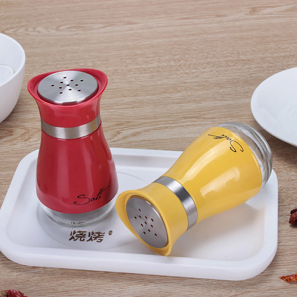 Description Picture 4 of itemCute Salt And Pepper Stainless Steel Glass Bottom Spice Dispenser Sea Salt Sugar Refillable Pepper Seasoning Cans Spice Jar